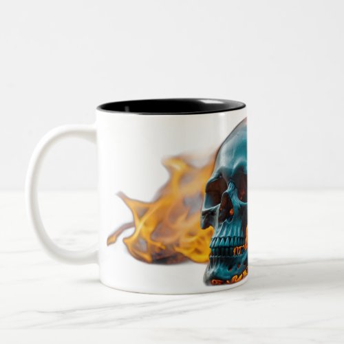 Skull on fire Two_Tone coffee mug