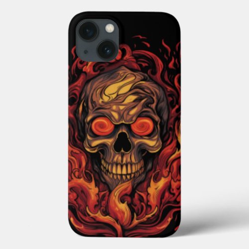 Skull on fire vintage designe Flaming Skull iPhone 13 Case