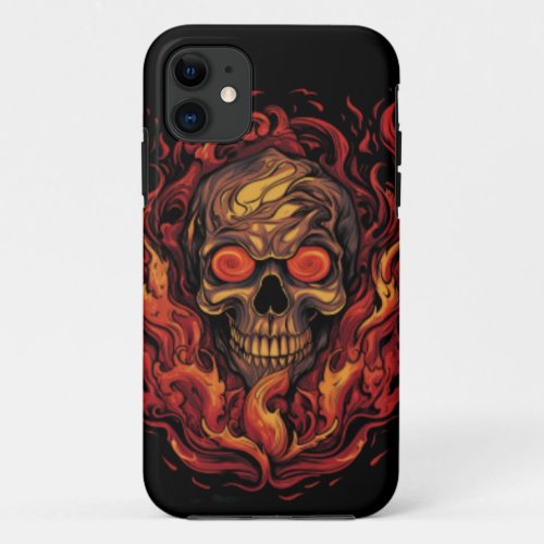 Skull on fire vintage designe Flaming Skull iPhone 11 Case