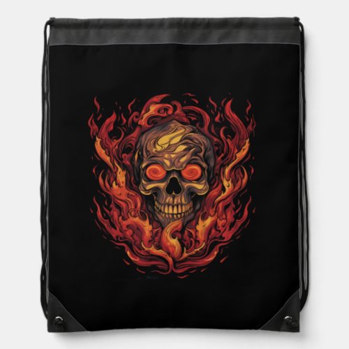 Skull on fire vintage designe Flaming Skull Drawstring Bag