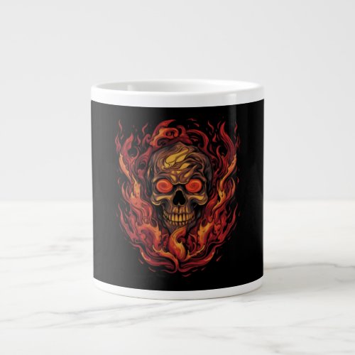 Skull on fire vintage designe Flaming Skull Giant Coffee Mug