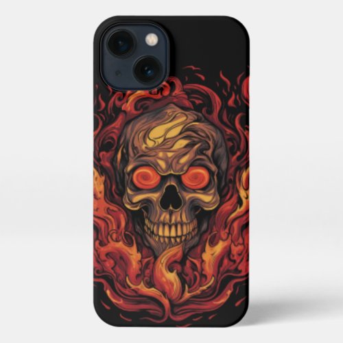 Skull on fire vintage designe Flaming Skull iPhone 13 Case