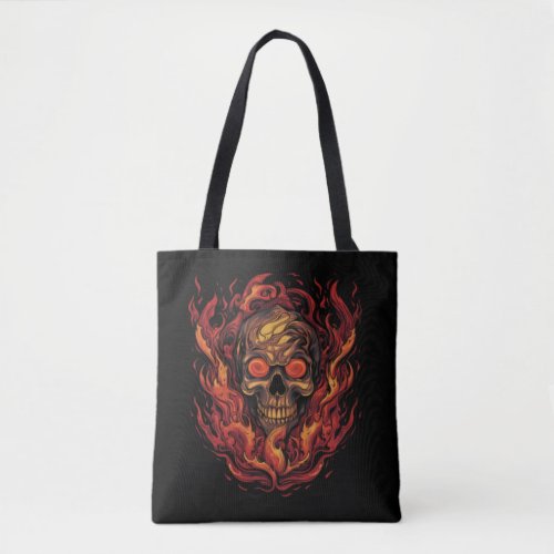 Skull on fire vintage designe Flaming Skull Tote Bag