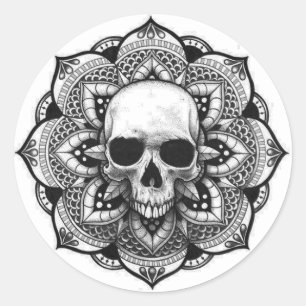 Skull On Mandala Classic Round Sticker