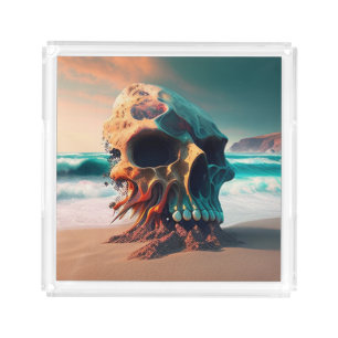 Skull on the beach acrylic tray