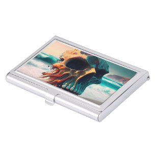 Skull on the beach business card case