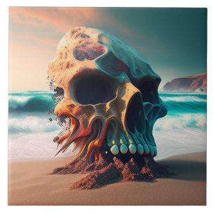 Skull on the Beach Ceramic Tile