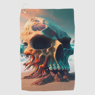 Skull on the beach golf towel