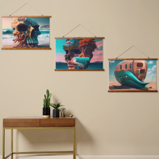 Skull on the beach hanging tapestry (Asymmetrical)