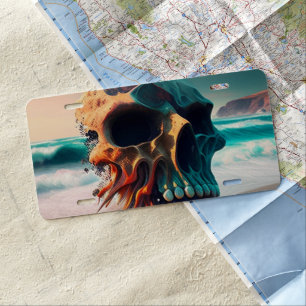 Skull on the beach license plate