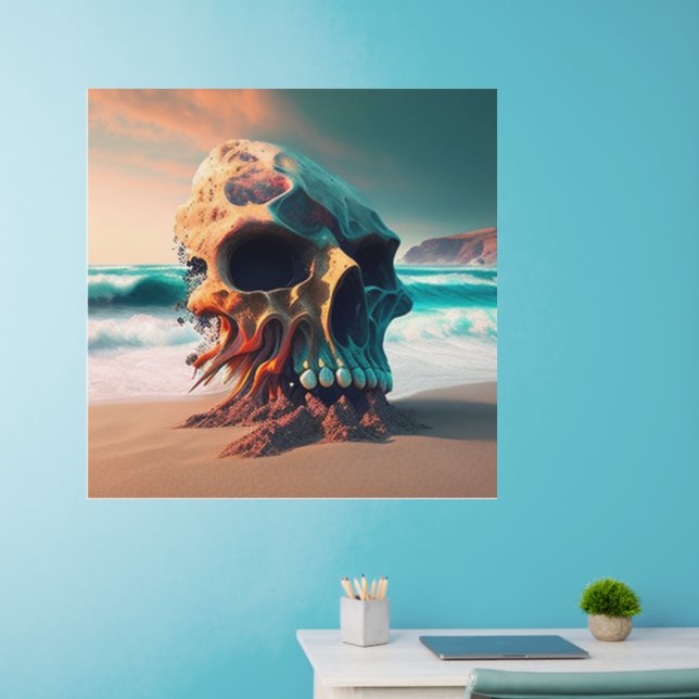 Skull on the beach wall decal  (Home Office)