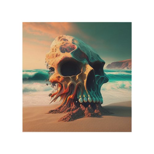 Skull on the beach wood wall art