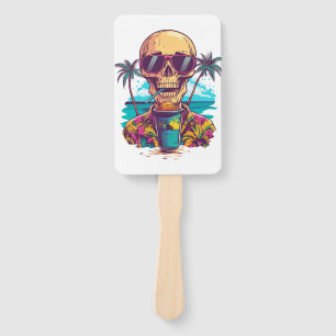 Skull on Vacation � Chill Funny Beach Skeleton Hand Fan