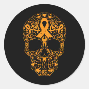 Skull Orange Ribbon Leukemia Cancer Awareness Mexi Classic Round Sticker