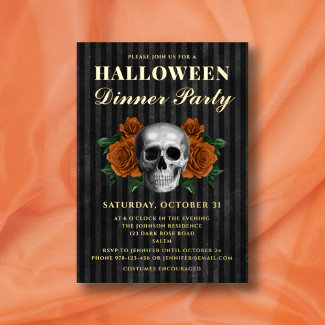 Skull Orange Roses Halloween Dinner Party Gold 