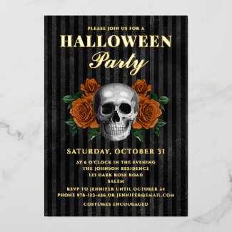 Skull Orange Roses Halloween Party Gold 