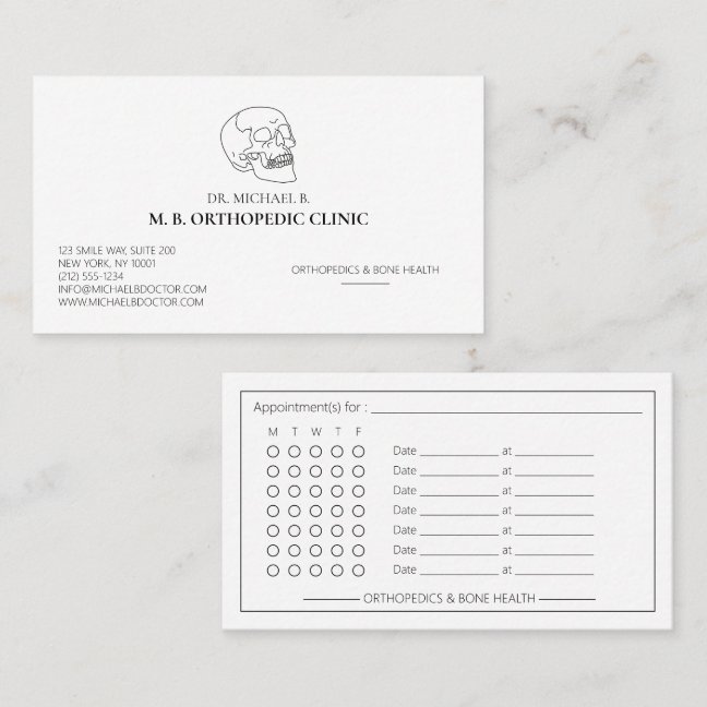 Skull Orthopedic Surgeon Medical Anatomy Appointment Card