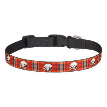 Skull Over Orange Plaid Dog Collar