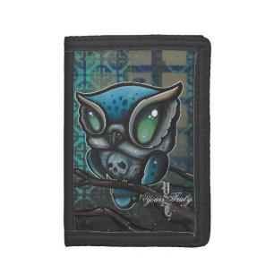 skull owl original tattoo art graffiti art tri-fold wallet
