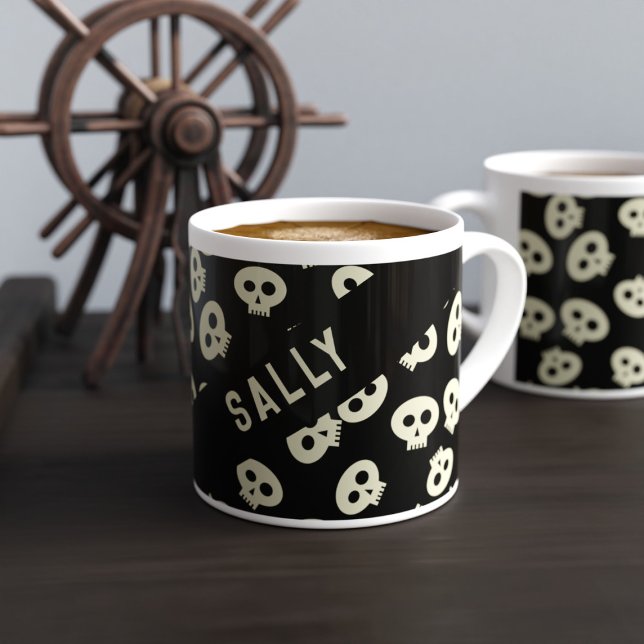 Skull Pattern Black and Cream Espresso Cup (Get ready to rock and roll your caffeine fix like a true boss!)