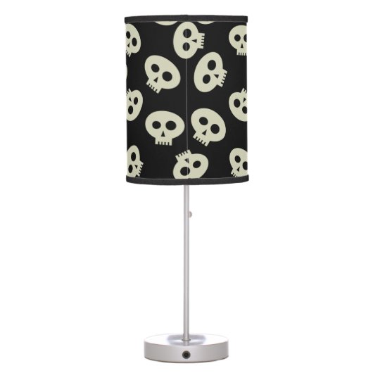 Skull Pattern Black and Cream Spooky Table Lamp (Back)