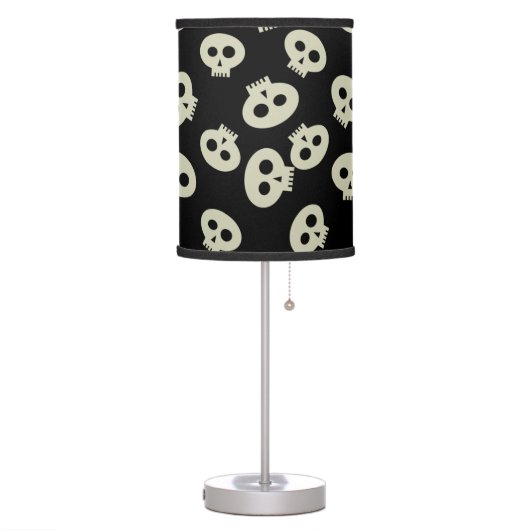 Skull Pattern Black and Cream Spooky Table Lamp (Left)
