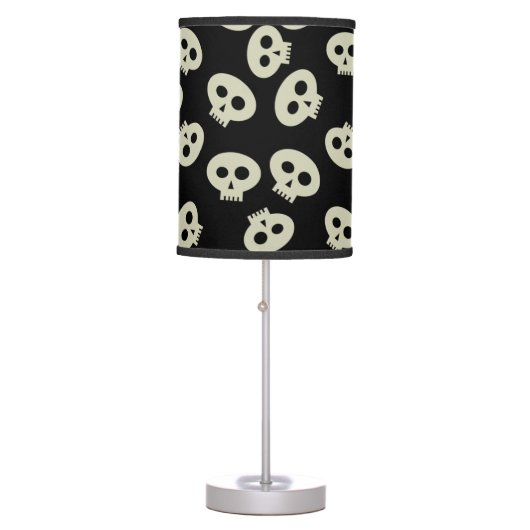 Skull Pattern Black and Cream Spooky Table Lamp (Front)