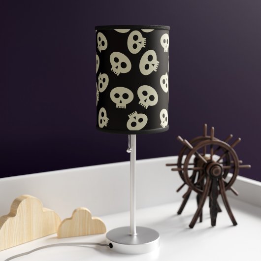 Skull Pattern Black and Cream Spooky Table Lamp