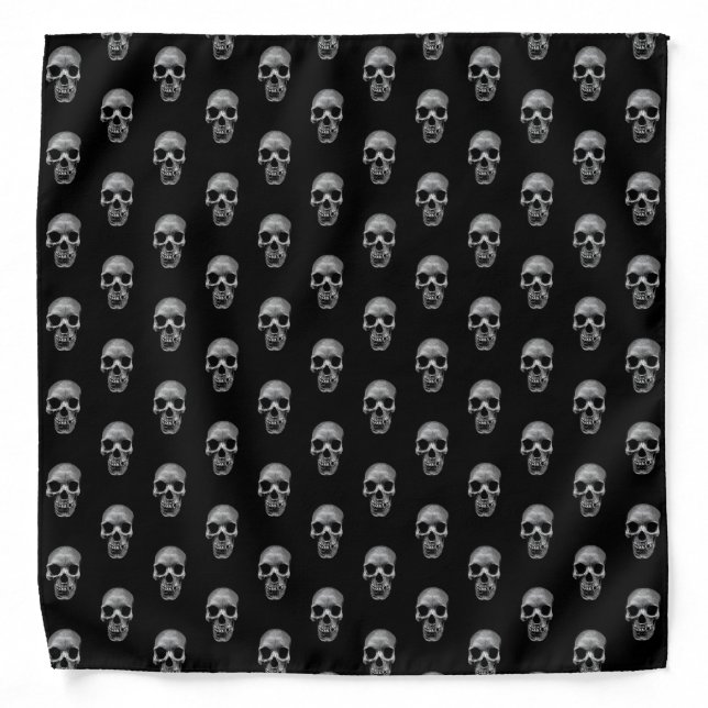 Skull Pattern - Black and White Bandana (Front)