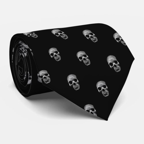 Skull Pattern _ Black and White Neck Tie