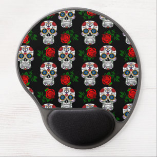 skull pattern black gel mouse pad