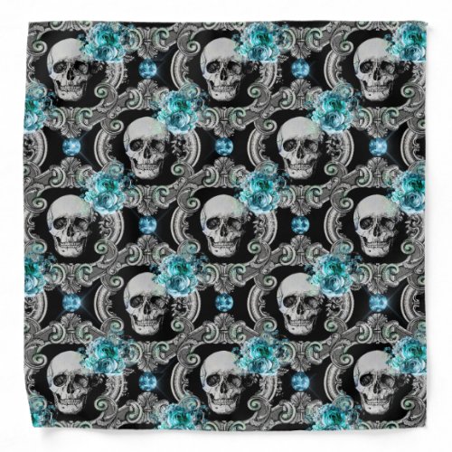 Skull Pattern Blue Floral Bandana