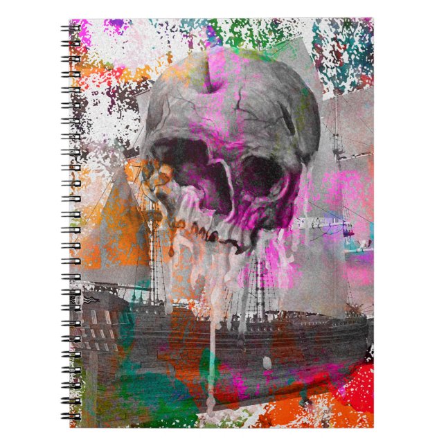 skull pattern. colorful effects ship skull abstrac notebook (Front)