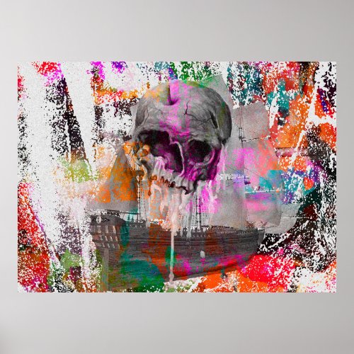 skull pattern colorful effects ship skull abstrac poster