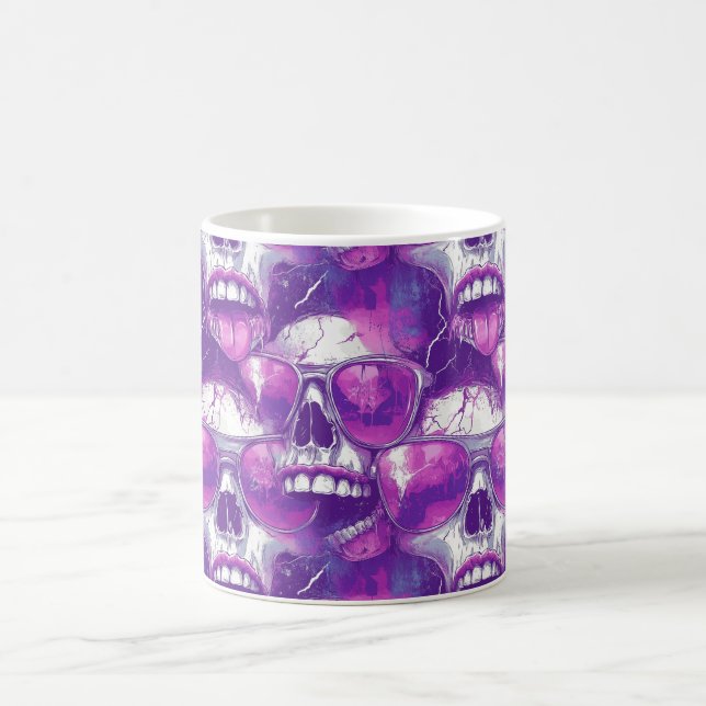 Skull Pattern Design with Purple Sunglasses Coffee Mug (Center)