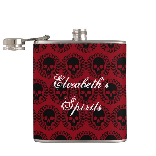 Skull Pattern Elegant Fun Halloween Goth Any Color Flask (Opened)