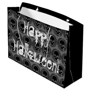 Skull Pattern Elegant Fun Halloween Goth Any Color Large Gift Bag