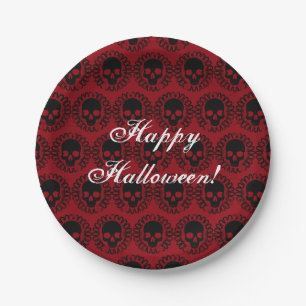 Skull Pattern Elegant Fun Halloween Goth Any Color Paper Plates