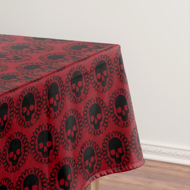 Skull Pattern Elegant Fun Halloween Goth Any Color Tablecloth (In Situ)