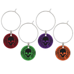 Skull Pattern Elegant Halloween Goth Any Colors Wine Charm