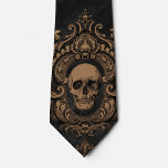 Skull Pattern | Neck Tie | Black<br><div class="desc">Black & Sepia Skull pattern tie. The finishing touch to your Day of the Dead (Dia de los Muertos) suit or vampire costume.</div>