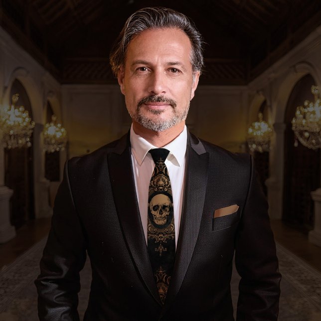 Skull Pattern | Neck Tie | Black (Welcome to the Manor.)
