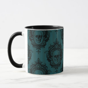 Skull Pattern on Green Vertical Stripes Halloween Mug