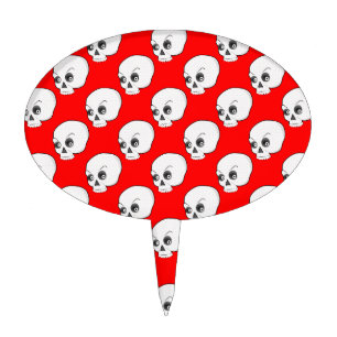 Skull Pattern On Red Background Cake Topper