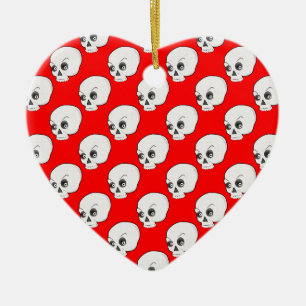 Skull Pattern On Red Background Ceramic Ornament