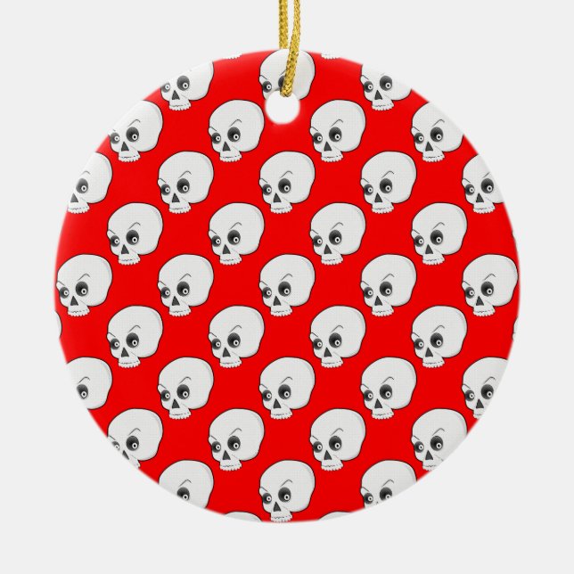Skull Pattern On Red Background Ceramic Ornament (Front)