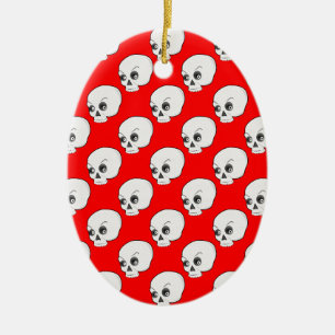 Skull Pattern On Red Background Ceramic Ornament