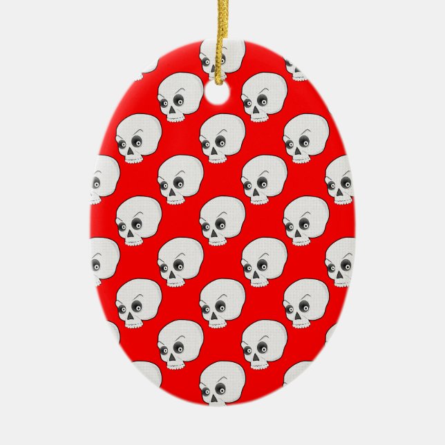 Skull Pattern On Red Background Ceramic Ornament (Front)