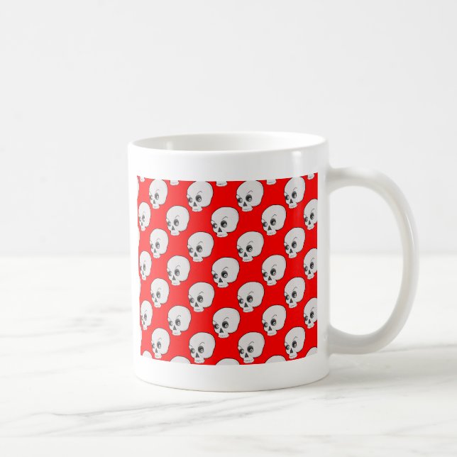 Skull Pattern On Red Background Coffee Mug (Right)