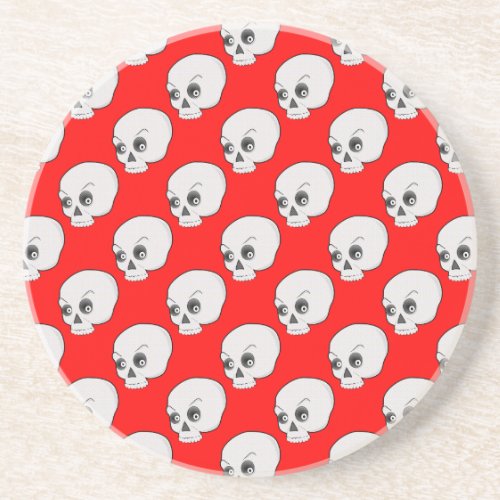 Skull Pattern On Red Background Drink Coaster